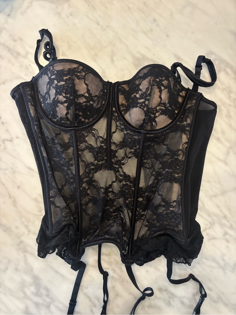 Kardashian Kollection Black Lace Bustier with Garters
